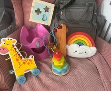 Baby Bag, car mirror, baby potty and toys