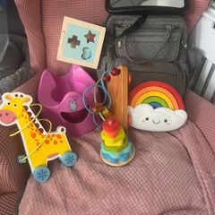 Baby Bag, car mirror, baby potty and toys