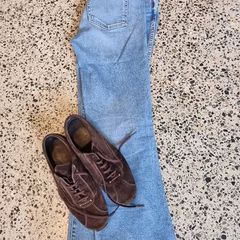 slim brown suede trainer shoe