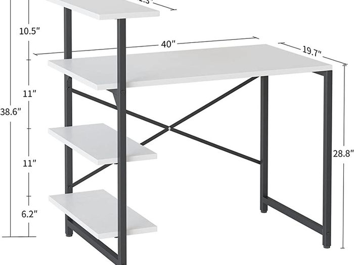 Small Computer Desk with Shelves 100x50x98 cm, Home Office Desk, Study Writing Office Table, 4 Tier Shelf, White (FREE SHIPPING)