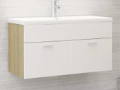 Sink Cabinet with Built-in Basin White and Sonoma Oak Chipboard