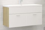 Sink Cabinet with Built-in Basin White and Sonoma Oak Chipboard