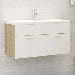 Sink Cabinet with Built-in Basin White and Sonoma Oak Chipboard