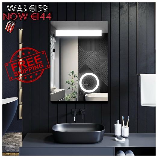 NEW SALE | Illuminated LED Bathroom Mirror with Lights and Shaver Socket Magnifying Mirror 500 x 700 mm Button Switch