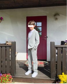 Boy's Comfort Suit, Light Grey/Bluish 152cm