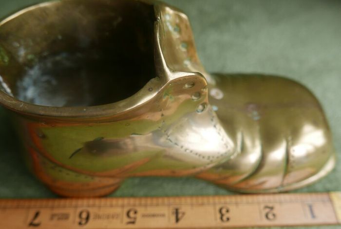 Vintage Large Brass Boot, Very Heavy, Solid Brass, Vintage Brass Ornament