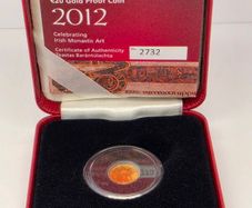 Ireland 2012 Gold Proof 20 Euro Book of Kells Celebrating Irish Monastic Art Coin in Original Holder with COA
