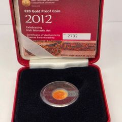 Ireland 2012 Gold Proof 20 Euro Book of Kells Celebrating Irish Monastic Art Coin in Original Holder with COA