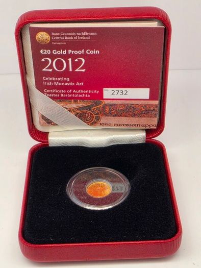 Ireland 2012 Gold Proof 20 Euro Book of Kells Celebrating Irish Monastic Art Coin in Original Holder with COA