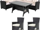 8 Person Polyrattan Corner Lounge, WPC Dining Table Corner Bench, 2 Garden Chairs, 15 cm Cushion, 7 cm Cushions, Weatherproof Outdoor Garden Furniture Set