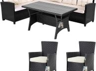 main image for ad 8 Person Polyrattan Corner Lounge, WPC Dining Table Corner Bench, 2 Garden Chairs, 15 cm Cushion, 7 cm Cushions, Weatherproof Outdoor Garden Furniture Set