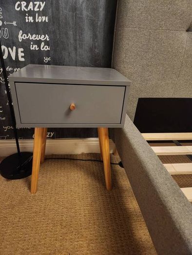 bed king size Grey colour, Plus two bedside cabinets