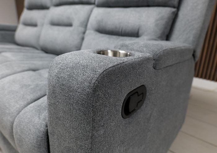 3 Seater Titan Plus Electric Grey Fabric Recliner Sofa