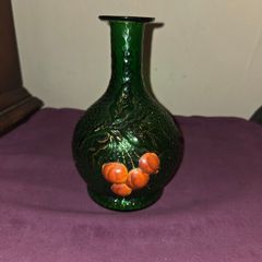 Vintage hand blown Green Glass Vase