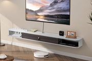 Floating TV Stand 180 cm in Wall Mount Entertainment Center with Cable Hole, Modern Floating TV Shelf with Storage Cabinet, Particle Board Console for DVD Player, Cable Box, Game Console, White