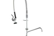 Faucet with Pre-Rinse Sprayer, 36" (91.4 cm) Height, 8" (20.3 cm) Center, 12" (30.5 cm) Swing Spout, Wall Mount Kitchen Sink Faucet, Brass Constructed Device with Pull Down Spray, for 1/2/3 Compartment Sink