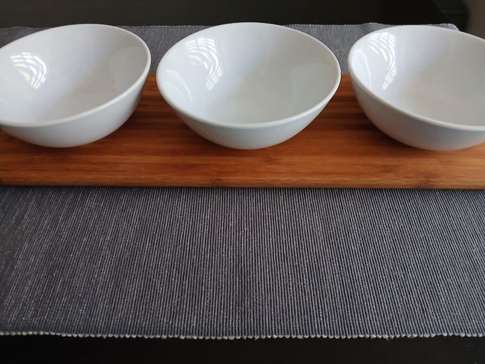 Bamboo tray with 3 bowls, never used