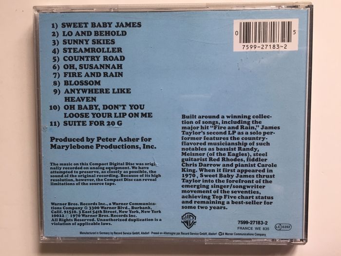 James Taylor [1970] Sweet Baby James  (CD Album)