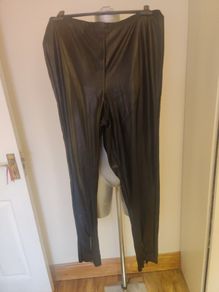 Pretty little thing black leather look pull on high waist skinny pants with zips size UK20 Tall EU48 Tall Postage included