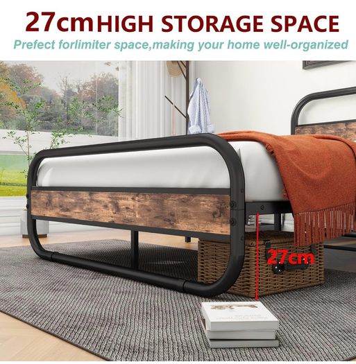 King Size Bed Metal Platform Bed Frame with Wood Headboard,