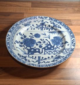 Antique 18th C. Chinese Blue N White Porcelain Plate Kangxi Period