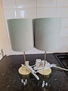Lovely pair of small table lamps with green shades
