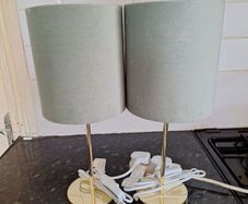 Lovely pair of small table lamps with green shades