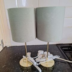 Lovely pair of small table lamps with green shades