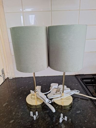 Lovely pair of small table lamps with green shades