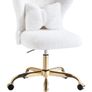 Vanity Chair with Gold Wheels & Bow Pillow, Fluffy Desk Chairs for Home Office & Bedroom, Height Adjustable& Easy to Assemble,White Image 2