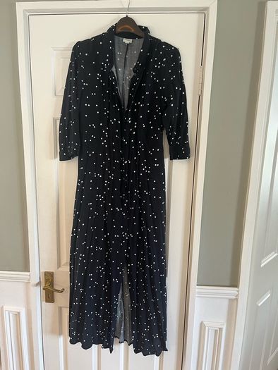 Jacqueline de Yong Black Polka Dot Midi Dress with Slits
