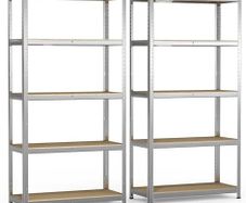 5 Tier Heavy Duty Shelving Units Set of 2 Metal Storage Racking for Garage, Shed, Workshop & Warehouse, Freestanding Shelves, Load Capacity 875kg