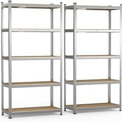 5 Tier Heavy Duty Shelving Units Set of 2 Metal Storage Racking for Garage, Shed, Workshop & Warehouse, Freestanding Shelves, Load Capacity 875kg