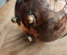 Victorian copper lamp on bun feet with chimney