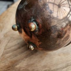 Victorian copper lamp on bun feet with chimney