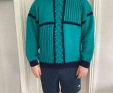 Hand Knit Vintage Aran style Jumper. Size XL