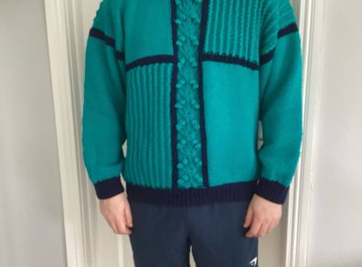 Hand Knit Vintage Aran style Jumper. Size XL