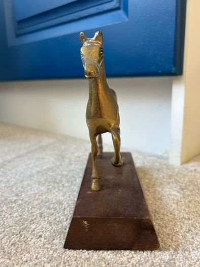 Vintage Brass Horse on a Wooden Base