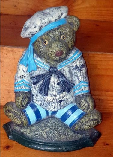 Vintage 12" Cast Iron Sailor Bear Doorstop