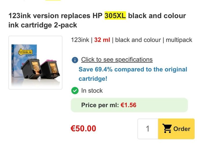 123ink.ie hp305xl compatible ink