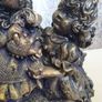 Cast concrete Two little victorian girls having tea stone statue ornament indoor conservatory porch fireplace doorstep patio black gold purple Image 2