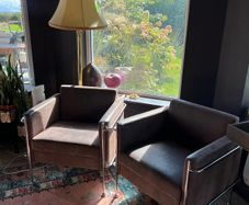 Pair of Le Corbusier Style Armchairs Chrome & Brown Nubuck Upholstery
