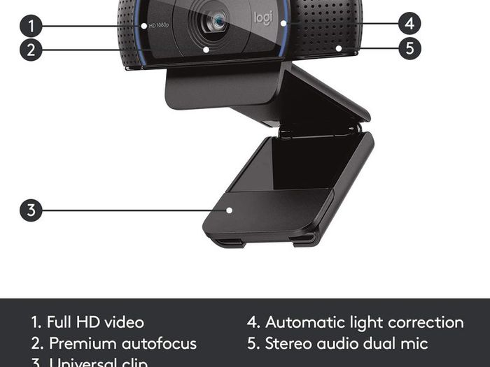C920 HD Pro Webcam, Full HD 1080p/30fps Video Calling, Clear Stereo Audio, HD Light Correction, Works with Skype, Zoom, FaceTime, Hangouts, PC/Mac/Laptop/Macbook/Tablet - Black