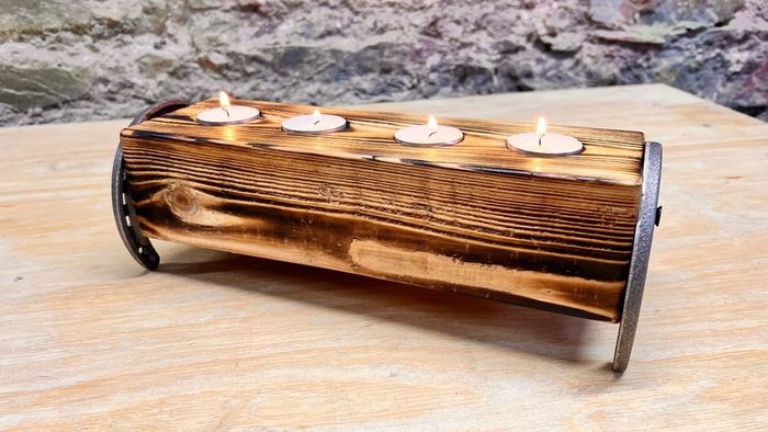 Rustic candle holder lucky charming, Handmade