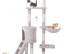SALE | 143cm Cat Scratch Posts Multi-Level Stable Cat Climbing Tower Cat Activity Trees with Ladder, Indoor Pet Activity Furniture Play House for Kitty Kitten