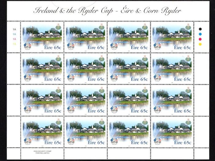 2005 Ireland Ryder Cup Commemorative Stamp Sheetlet Plate 1A1A1A1A Mint Never Hinged (MNH)
