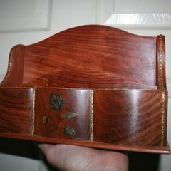 Vintage Letter Holder Handmade Wooden Paper Rack with Moorish Brass Inlays Office Desk Organiser 10,4" x 4" H-7"