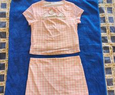Gingham Mesh Holiday Mini Skirt  and Top set,size 10