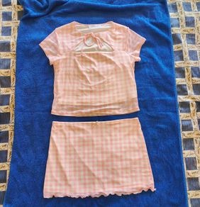 Gingham Mesh Holiday Mini Skirt  and Top set,size 10