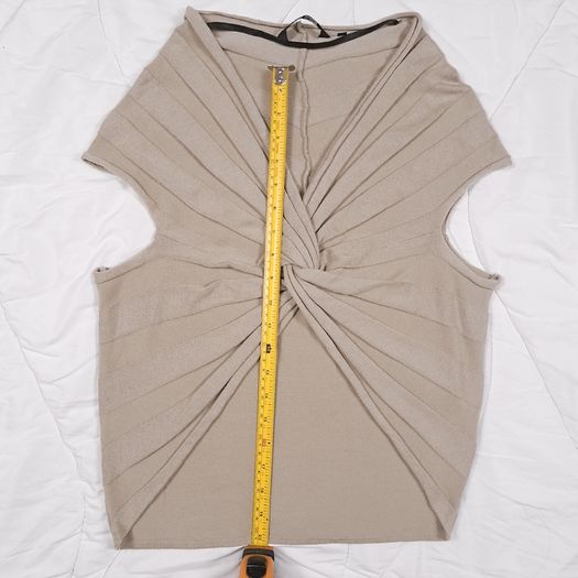 Yaya Beige Taupe Twisted Front Ruched Ribbed Cap Sleeve Knit Top Size L